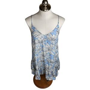 River Island Womens Size 4/6 Sleeveless Floral Ruffle‎ Hem Dress Blue White